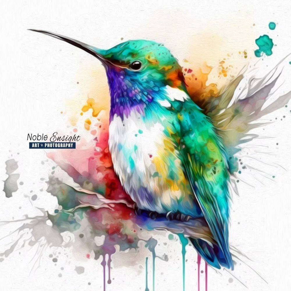 Hummingbird Cute Chubby Watercolor Oil Painting Art Print - Picture 5 of 5